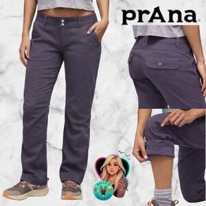 prAna Women's 8 Halle Pants Gray Convertible Roll Tab Cargo Flare Stretch Hike
